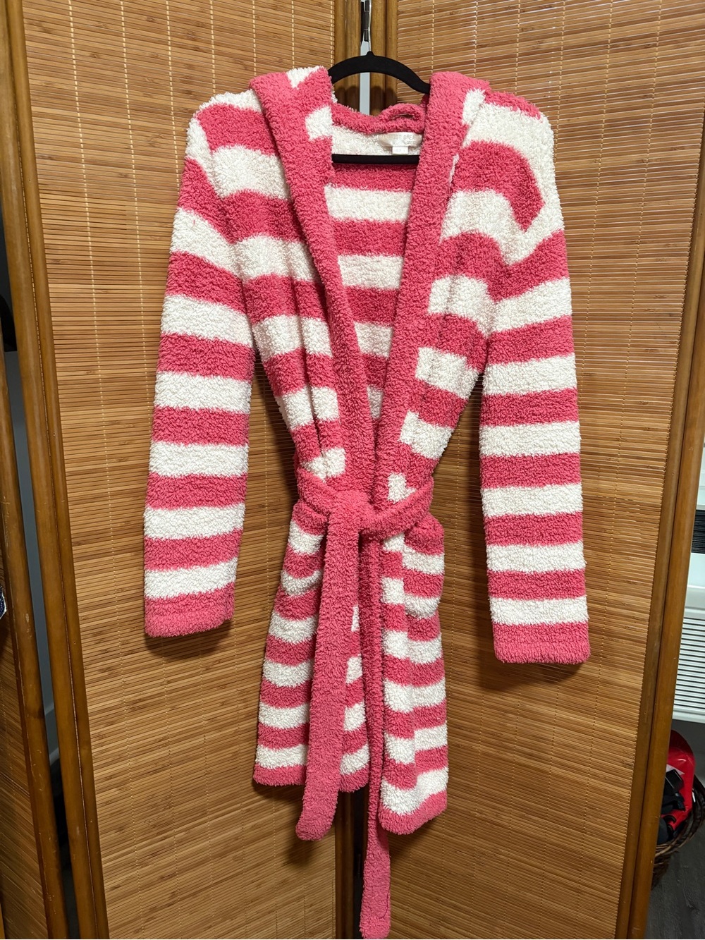 Barefoot Dreams Pink & White Striped Hooded Robe